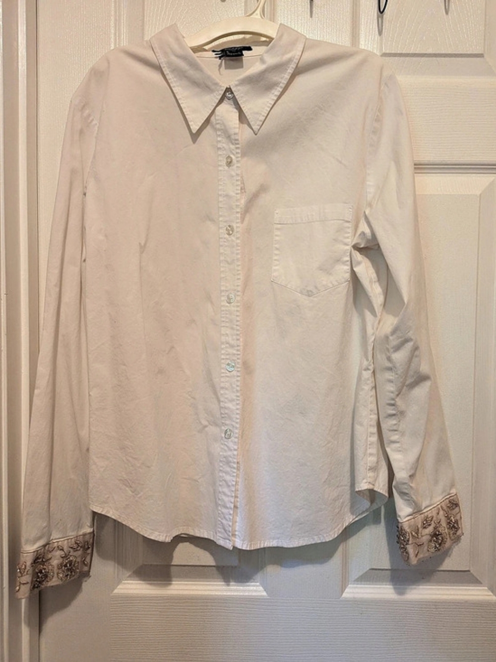 Karen Kane Embroidered Cuff Button Down White XL